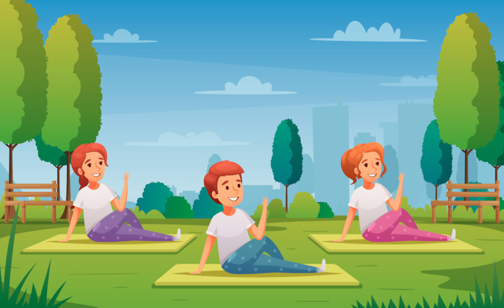Children practicing yoga outdoors in nature