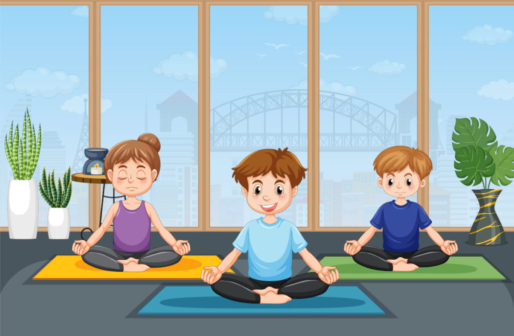 Children practicing breathing exercises