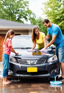 Father Daughter Washing a Car