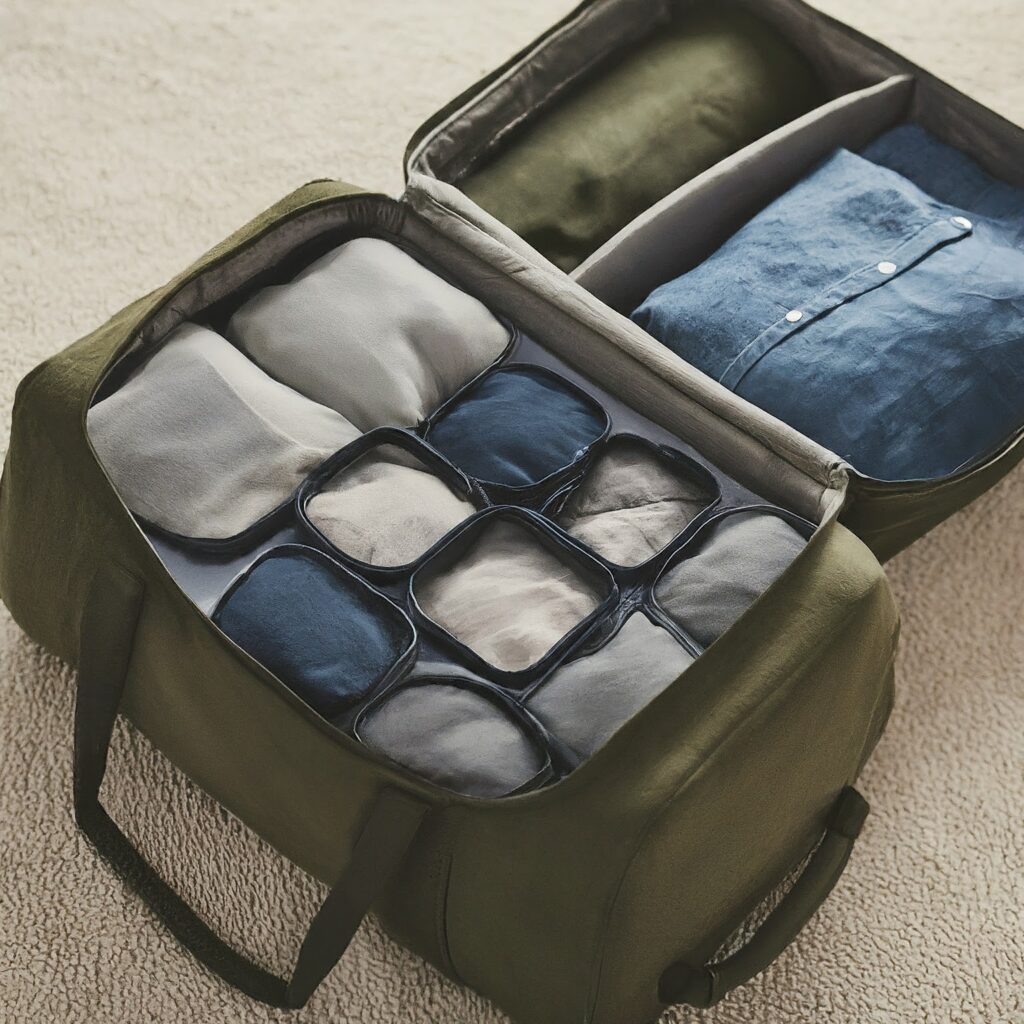 Various sizes of packing cubes ready to be filled with clothes