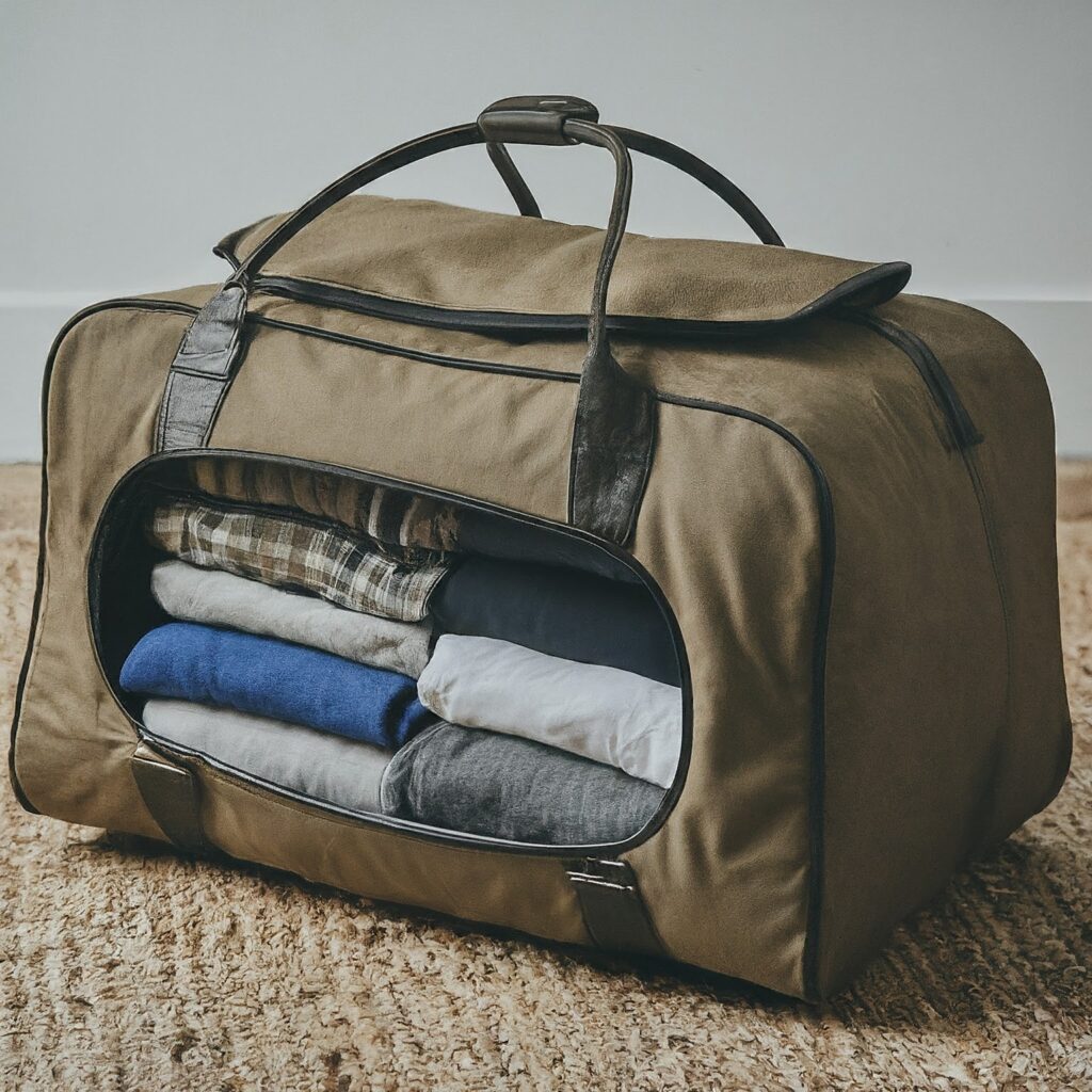 Rolled clothes neatly arranged to save space