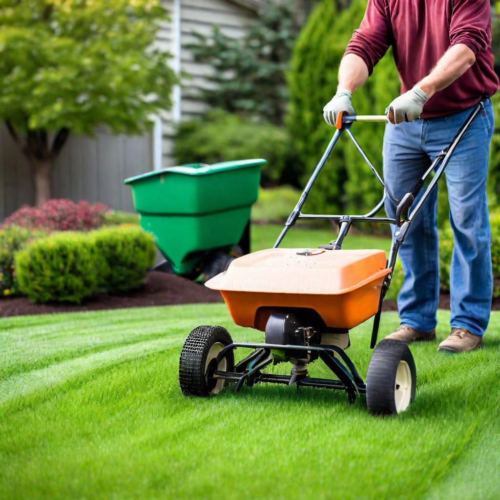 Overseeding a lawn with a spreader