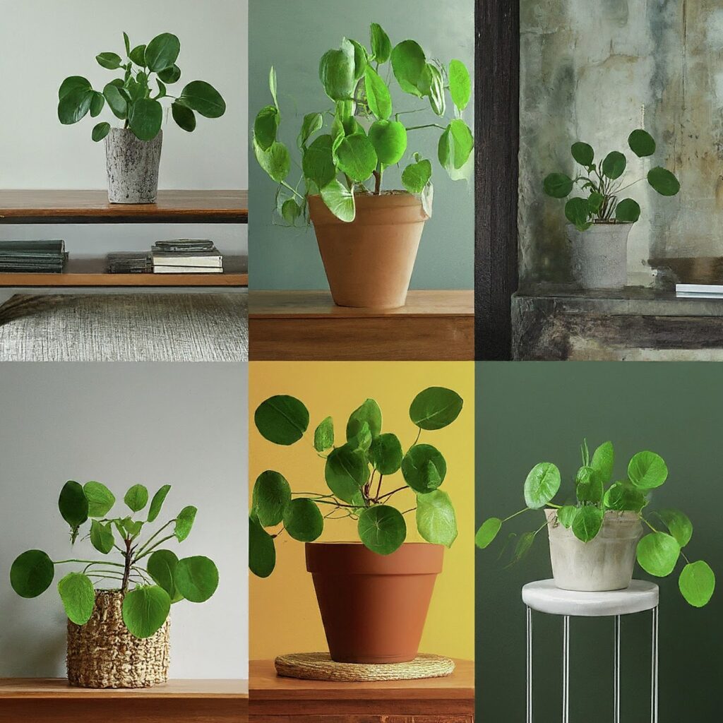 A picture showcasing different interior design styles featuring the Chinese Money Plant.