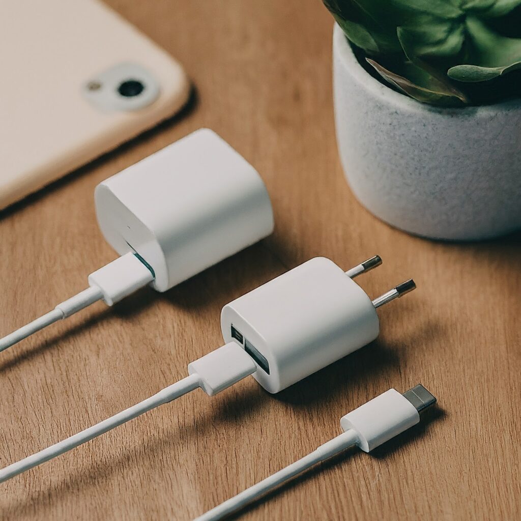 A collection of high-quality USB C chargers in different designs.